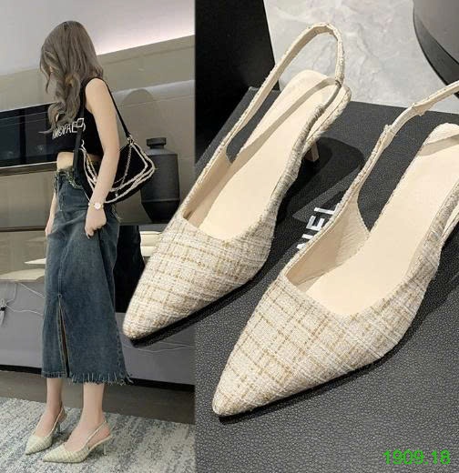 25HA1909.18 - GIÀY CAO GÓT MŨI NHỌN CHANEL KIỂU PHÁP