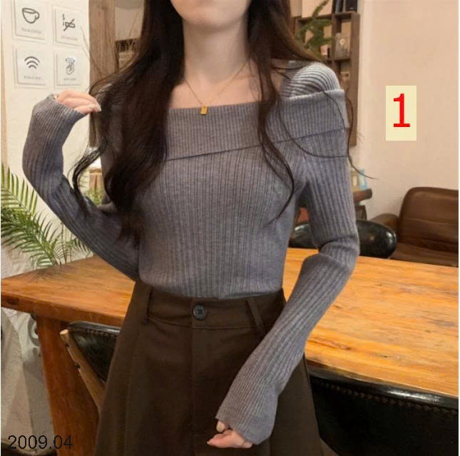 25HA2009.04 - ÁO DỆT KIM CỔ VẠT CHÉO THỜI TRANG