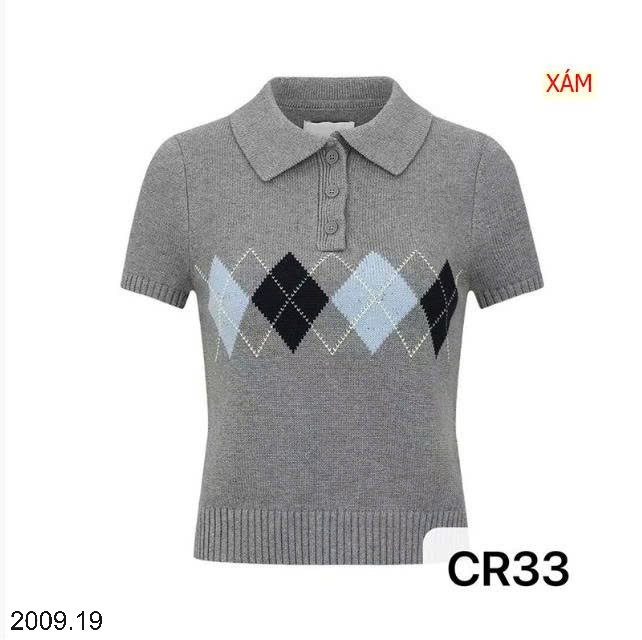25HA2009.19 - ÁO DỆT KIM NGẮN TAY CỔ POLO HỌA TIẾT CARO