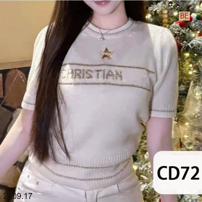 25HA2009.17 - ÁO DỆT KIM NGẮN TAY HAI MÀU CHRISTIAN