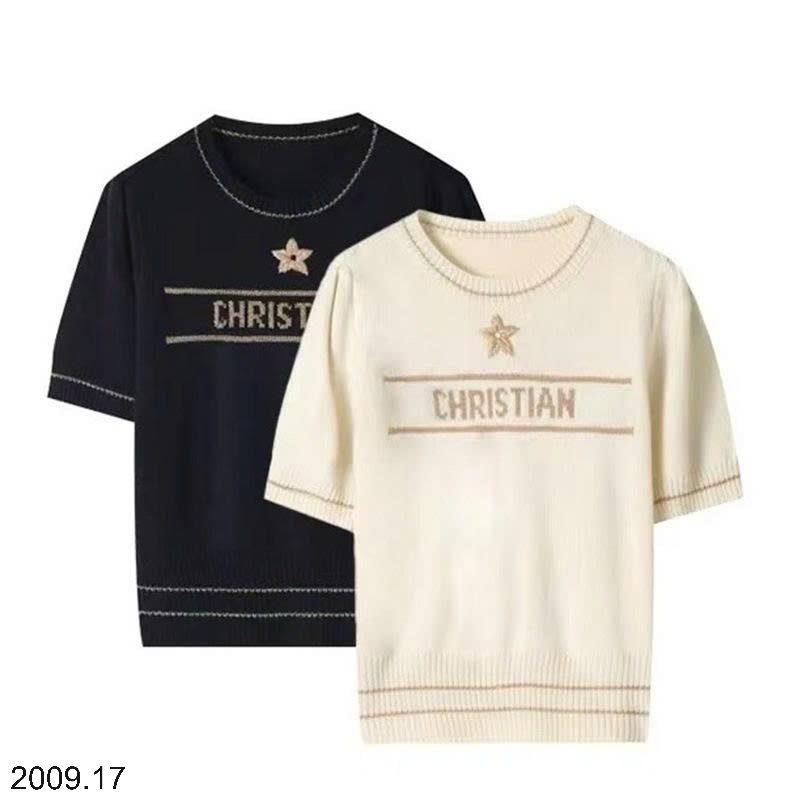 25HA2009.17 - ÁO DỆT KIM NGẮN TAY HAI MÀU CHRISTIAN