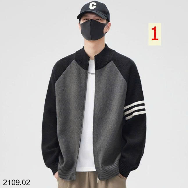 25HA2109.02 - ÁO KHOÁC LEN CARDIGAN DỆT KIM RAGLAN PHỐI MÀU NAM