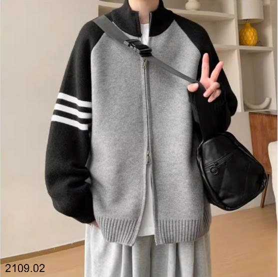 25HA2109.02 - ÁO KHOÁC LEN CARDIGAN DỆT KIM RAGLAN PHỐI MÀU NAM