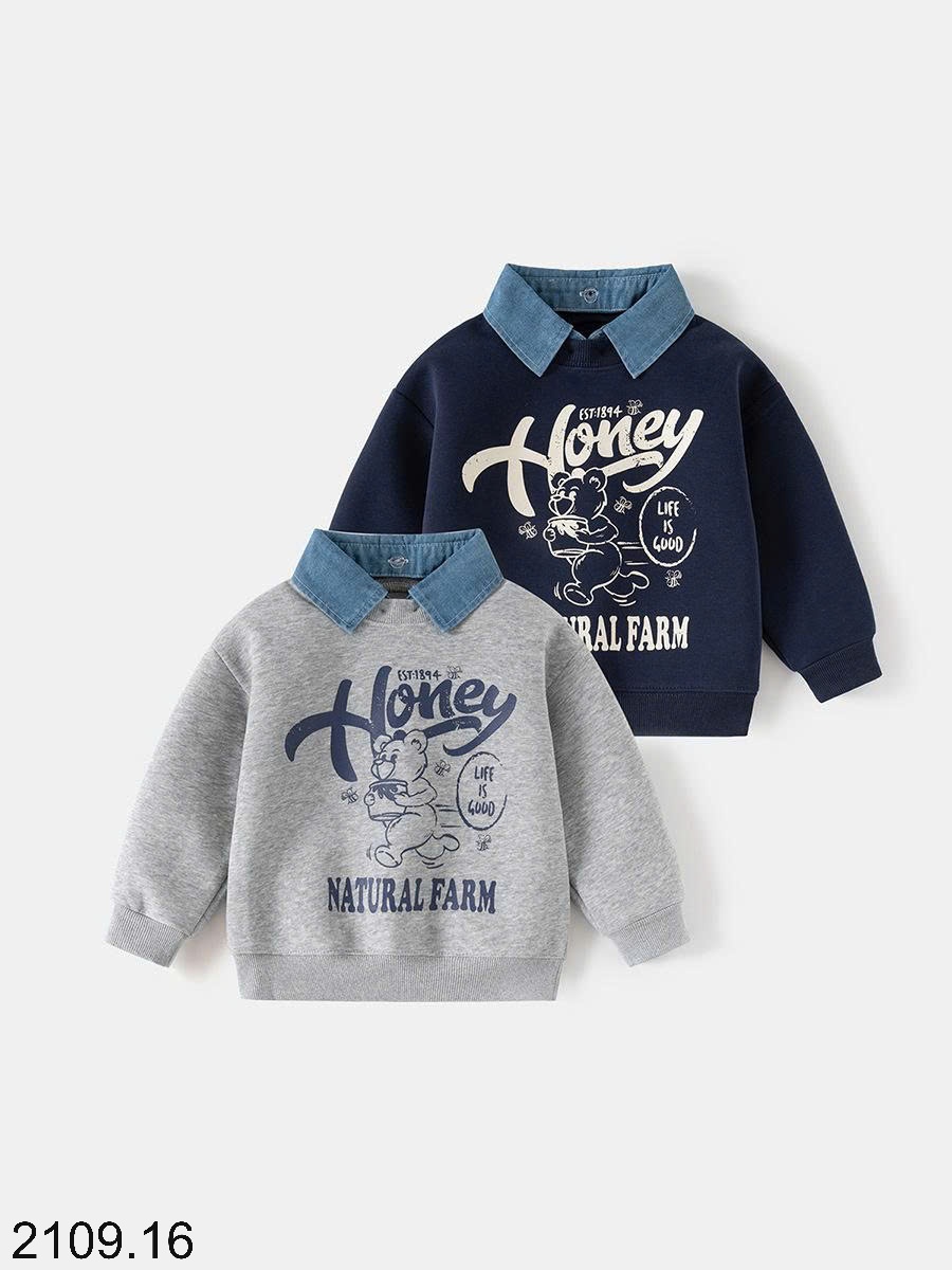 25HA2109.16 - ÁO NỈ CỔ POLO PHỐI MÀU BÉ TRAI WELLKIDS