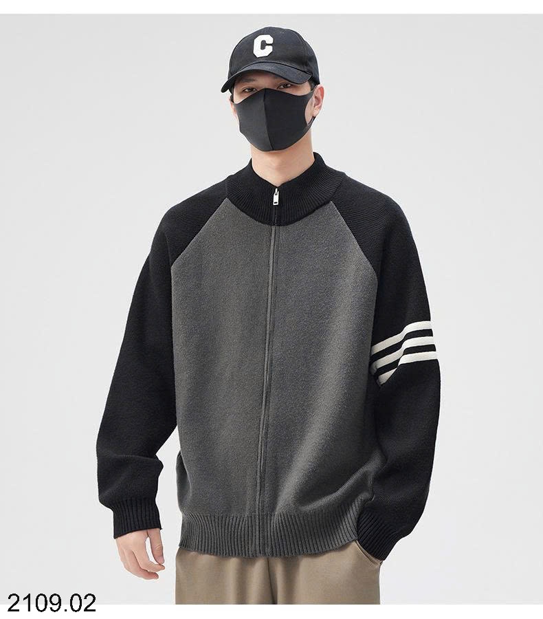 25HA2109.02 - ÁO KHOÁC LEN CARDIGAN DỆT KIM RAGLAN PHỐI MÀU NAM