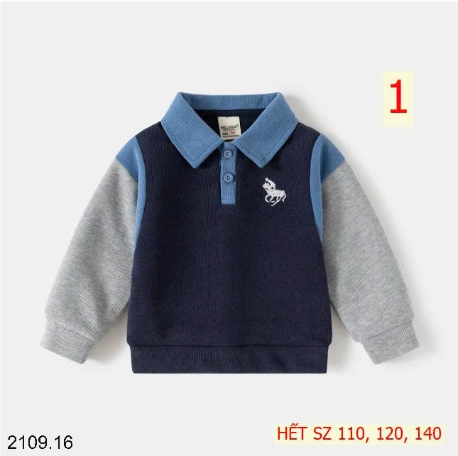 25HA2109.16 - ÁO NỈ CỔ POLO PHỐI MÀU BÉ TRAI WELLKIDS
