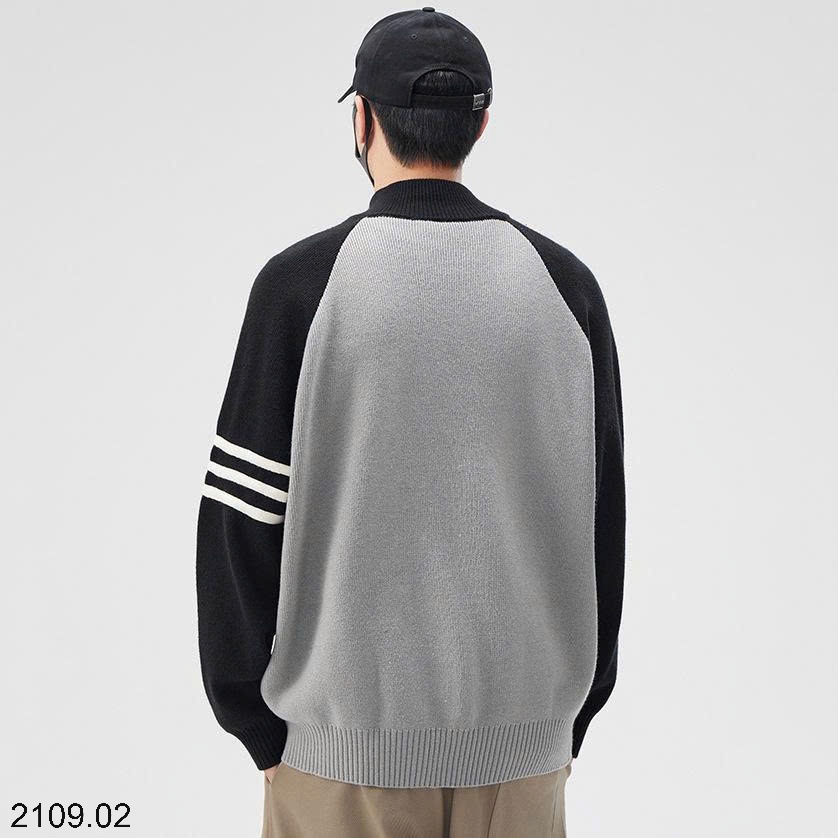 25HA2109.02 - ÁO KHOÁC LEN CARDIGAN DỆT KIM RAGLAN PHỐI MÀU NAM