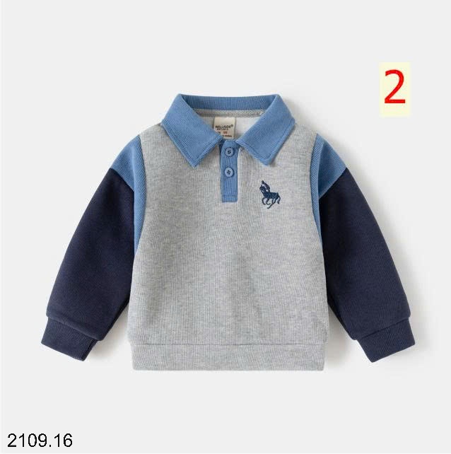 25HA2109.16 - ÁO NỈ CỔ POLO PHỐI MÀU BÉ TRAI WELLKIDS