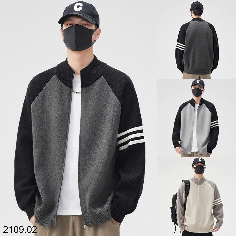 25HA2109.02 - ÁO KHOÁC LEN CARDIGAN DỆT KIM RAGLAN PHỐI MÀU NAM