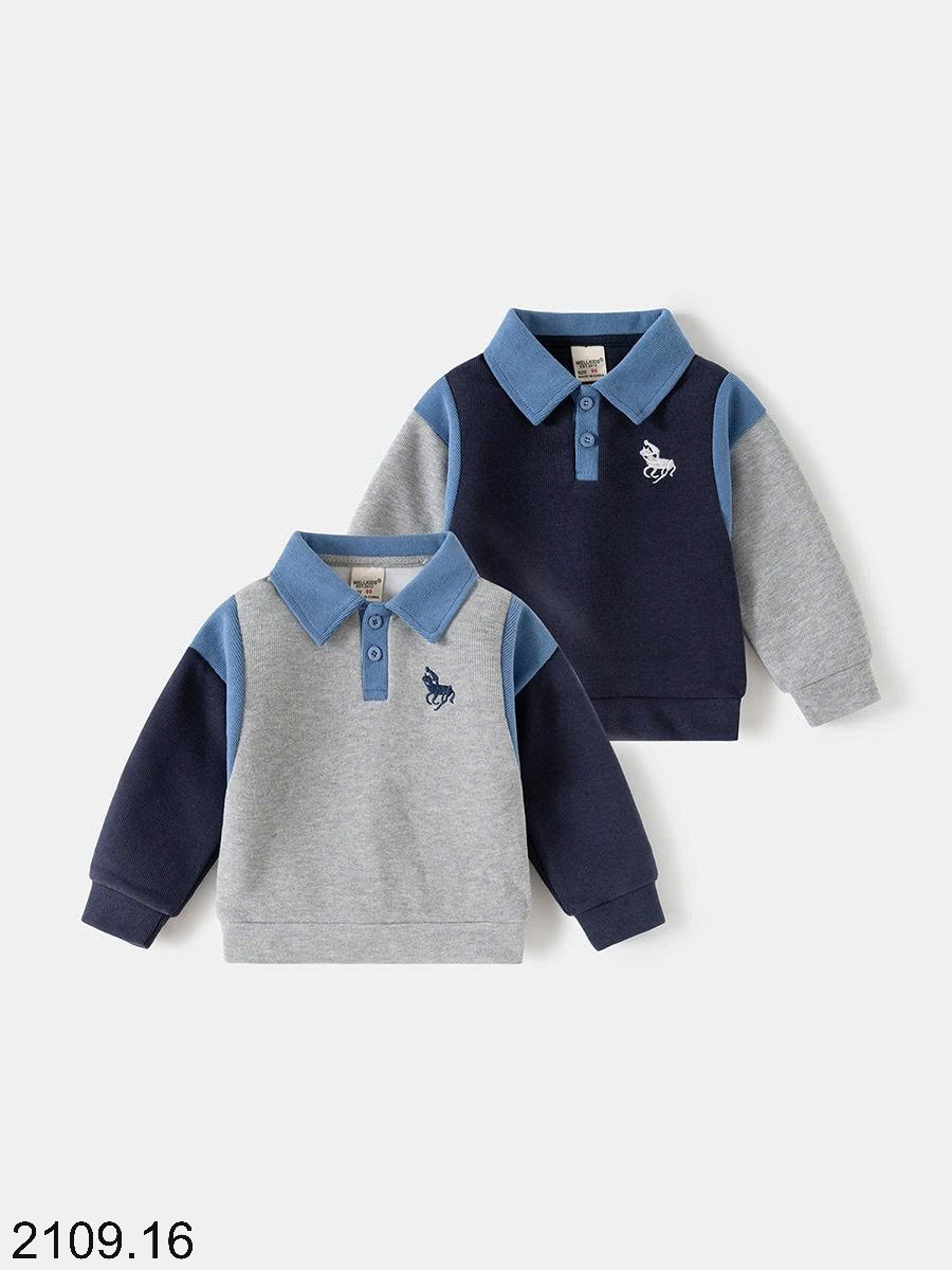 25HA2109.16 - ÁO NỈ CỔ POLO PHỐI MÀU BÉ TRAI WELLKIDS