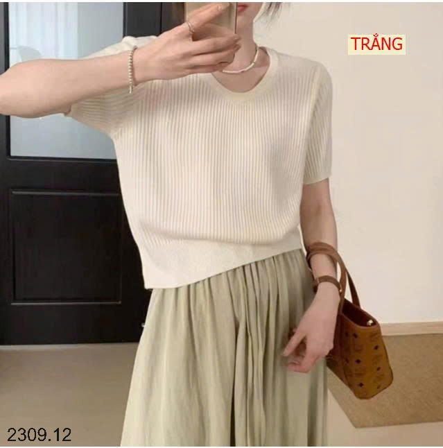 25HA2309.12 - ÁO THUN DỆT KIM MỎNG TAY NGẮN CỔ U HÀN QUỐC KANING