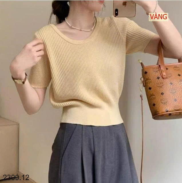 25HA2309.12 - ÁO THUN DỆT KIM MỎNG TAY NGẮN CỔ U HÀN QUỐC KANING
