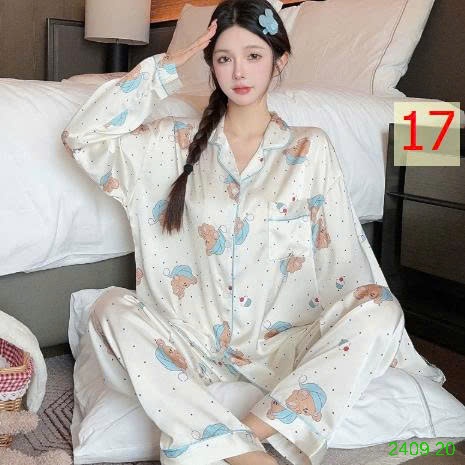 25HA2409.20 - BỘ LỤA PIZAMA DÀI TAY NỮ