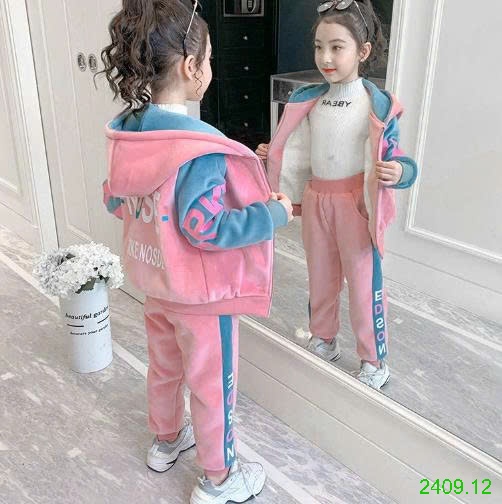 25HA2409.12 - BỘ KHOÁC NHUNG BÉ GÁI LÓT LÔNG ẤM
