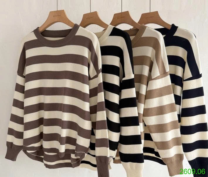 25HA2609.06 - SET DỆT KIM KẺ CHÂN VÁY NỮ