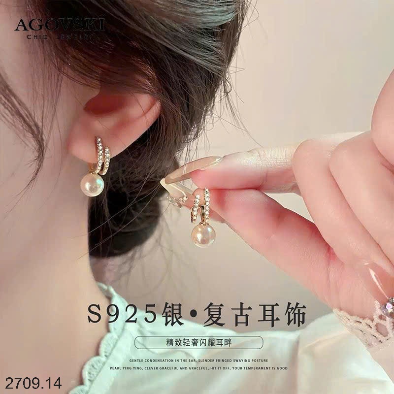 25HA2709.14 - BÔNG TAI ĐÍNH ĐÁ NGỌC TRAI AGOVSKI
