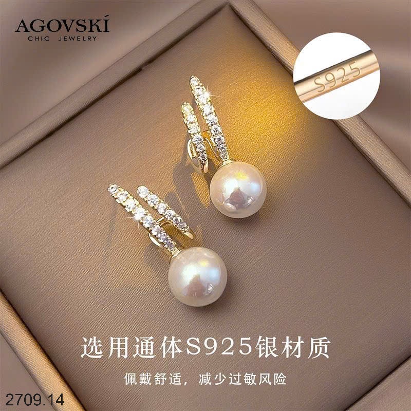 25HA2709.14 - BÔNG TAI ĐÍNH ĐÁ NGỌC TRAI AGOVSKI