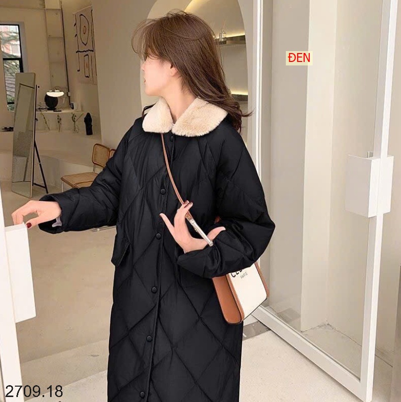 25HA2709.18 - ÁO PHAO TRẦN TRÁM CỔ LÔNG DÁNG DÀI CHO NỮ