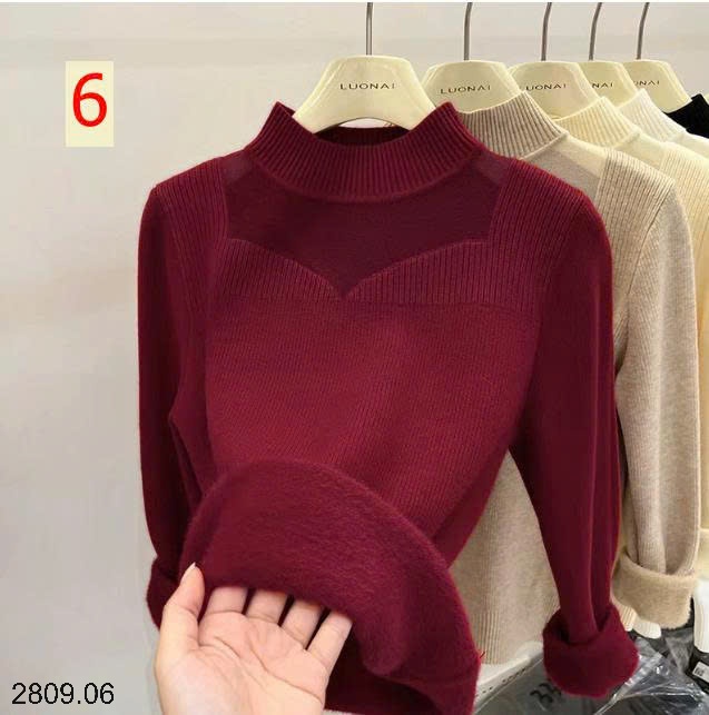 25HA2809.06 - ÁO LEN GIỮ NHIỆT CỔ LƯỚI LÓT LÔNG
