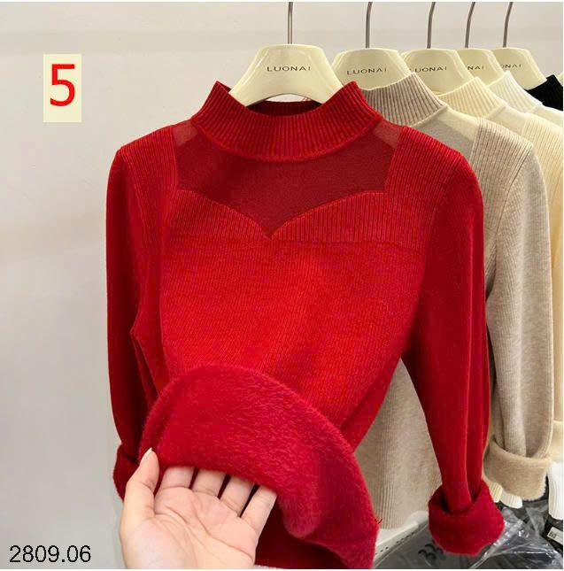 25HA2809.06 - ÁO LEN GIỮ NHIỆT CỔ LƯỚI LÓT LÔNG