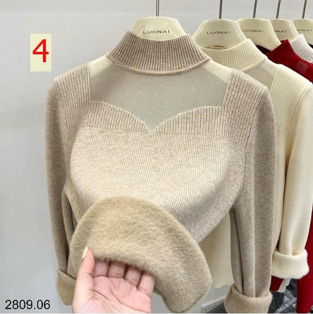 25HA2809.06 - ÁO LEN GIỮ NHIỆT CỔ LƯỚI LÓT LÔNG