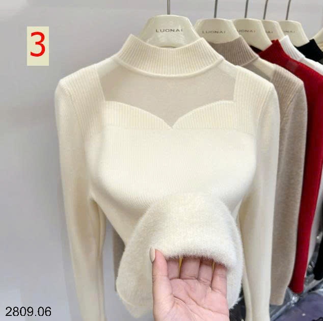 25HA2809.06 - ÁO LEN GIỮ NHIỆT CỔ LƯỚI LÓT LÔNG