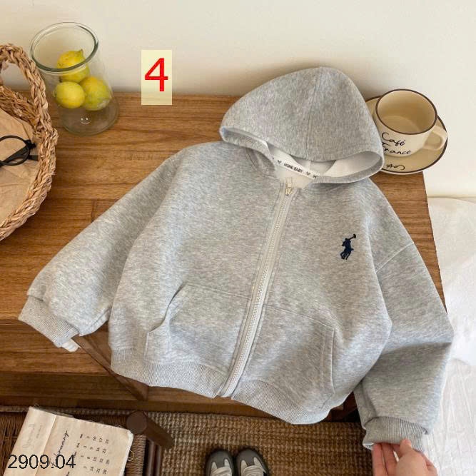 25HA2909.04 - ÁO KHOÁC CARDIGAN KÉO KHÓA MŨ TRÙM ĐẦU MỎNG NHẸ CHO BÉ