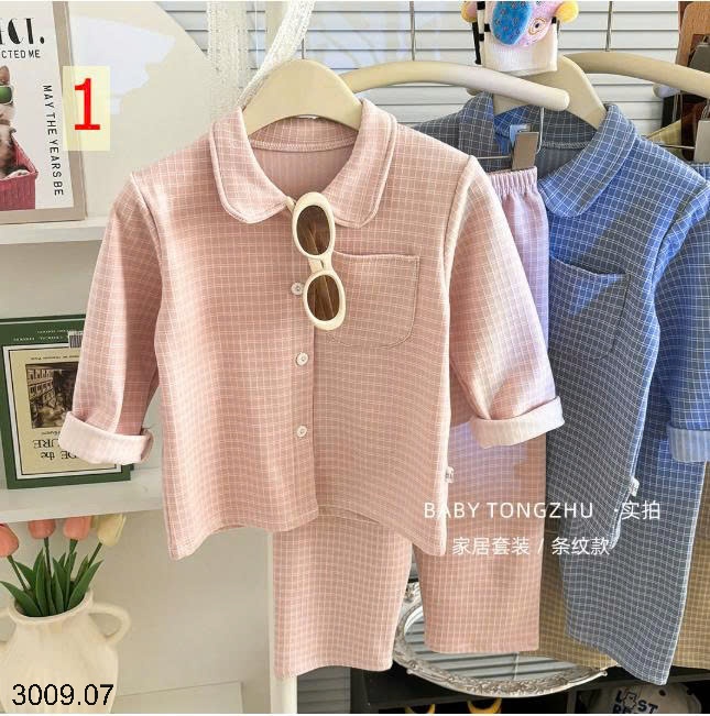 25HA3009.07 - BỘ PIZAMA NỈ KẺ CHO BÉ YÊU