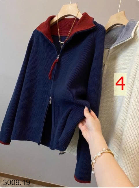 25HA3009.19 - ÁO KHOÁC LEN KÉO KHÓA CỔ PHA MÀU INBLUE
