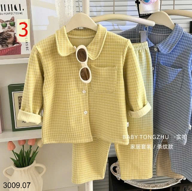 25HA3009.07 - BỘ PIZAMA NỈ KẺ CHO BÉ YÊU