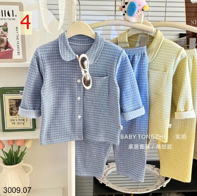 25HA3009.07 - BỘ PIZAMA NỈ KẺ CHO BÉ YÊU