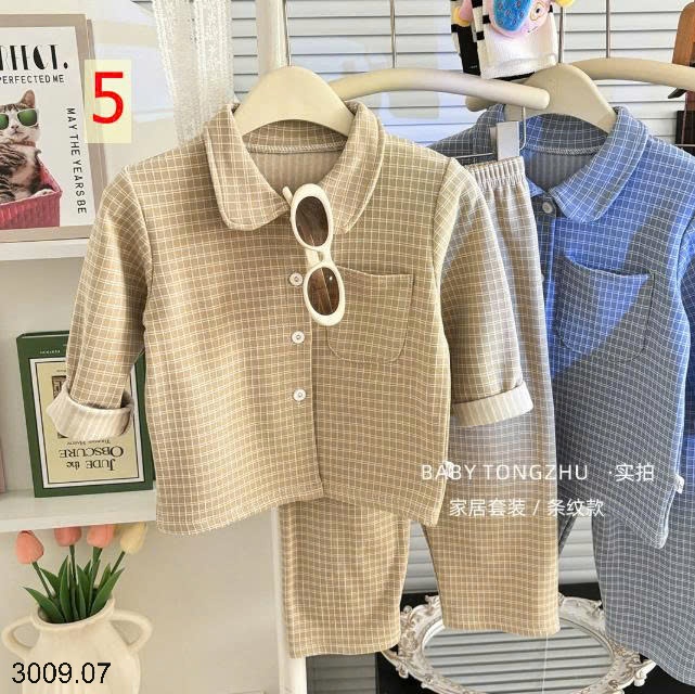 25HA3009.07 - BỘ PIZAMA NỈ KẺ CHO BÉ YÊU