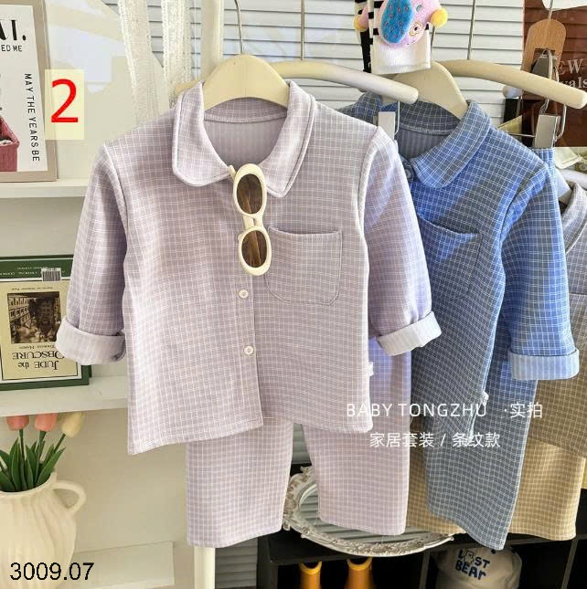 25HA3009.07 - BỘ PIZAMA NỈ KẺ CHO BÉ YÊU