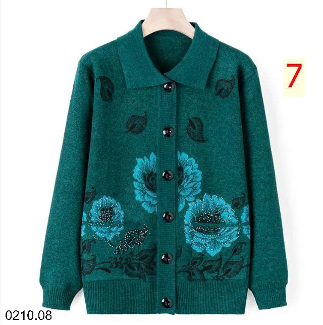 25HA0210.08 - ÁO LEN CARDIGAN HOA TÚI HÔNG TRUNG NIÊN