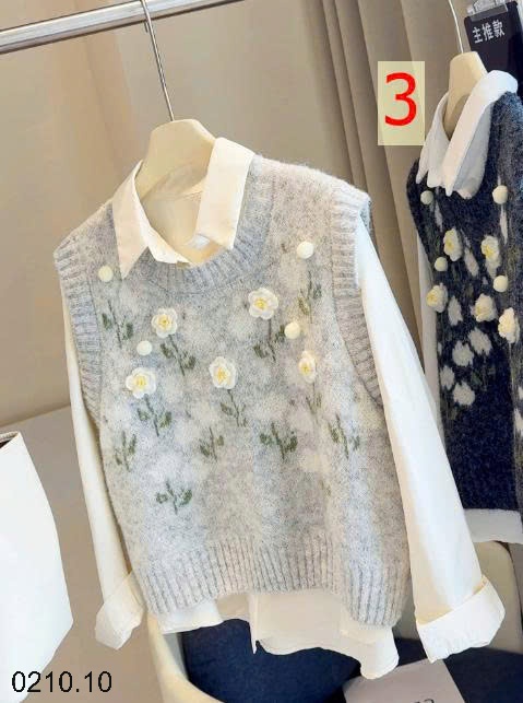 25HA0210.10 - SET SƠ MI KÈM GILE LEN THÊU HOA NHÀ ANNA