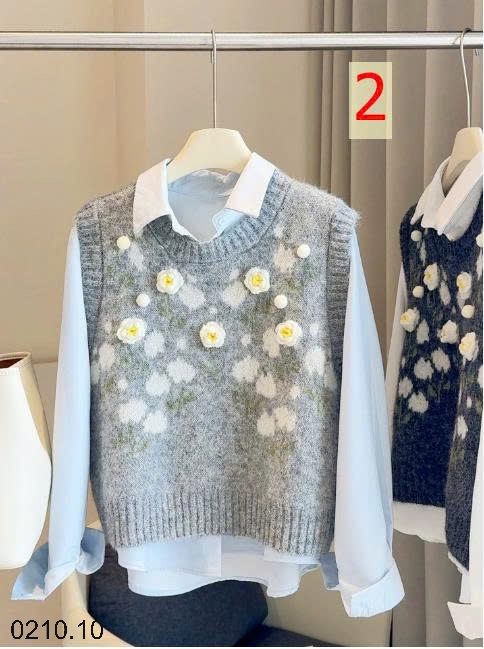 25HA0210.10 - SET SƠ MI KÈM GILE LEN THÊU HOA NHÀ ANNA