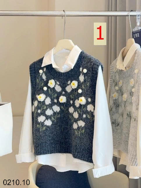 25HA0210.10 - SET SƠ MI KÈM GILE LEN THÊU HOA NHÀ ANNA