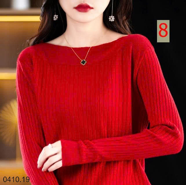 25HA0410.19 - ÁO LEN DỆT KIM CỔ THUYỀN