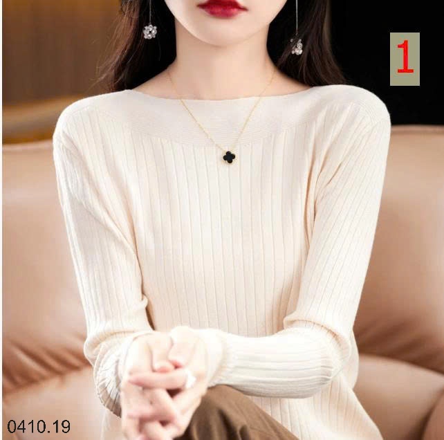 25HA0410.19 - ÁO LEN DỆT KIM CỔ THUYỀN