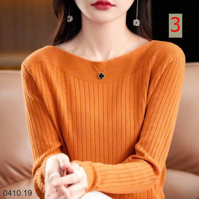 25HA0410.19 - ÁO LEN DỆT KIM CỔ THUYỀN