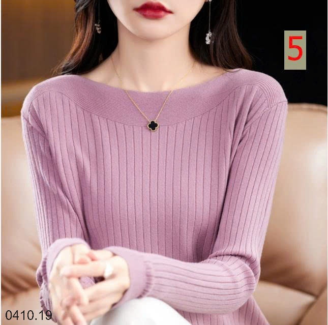 25HA0410.19 - ÁO LEN DỆT KIM CỔ THUYỀN