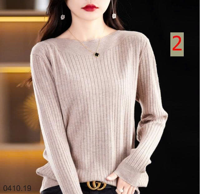 25HA0410.19 - ÁO LEN DỆT KIM CỔ THUYỀN