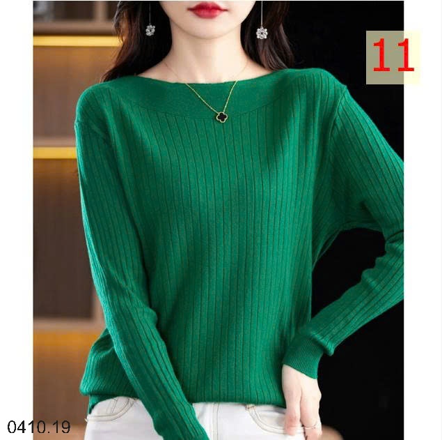 25HA0410.19 - ÁO LEN DỆT KIM CỔ THUYỀN