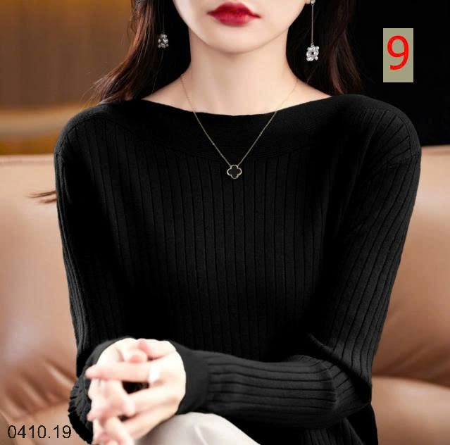 25HA0410.19 - ÁO LEN DỆT KIM CỔ THUYỀN