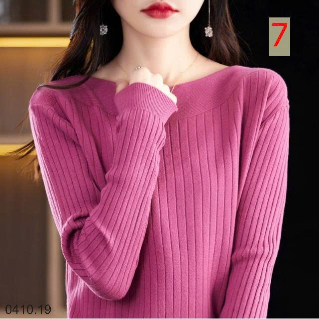 25HA0410.19 - ÁO LEN DỆT KIM CỔ THUYỀN