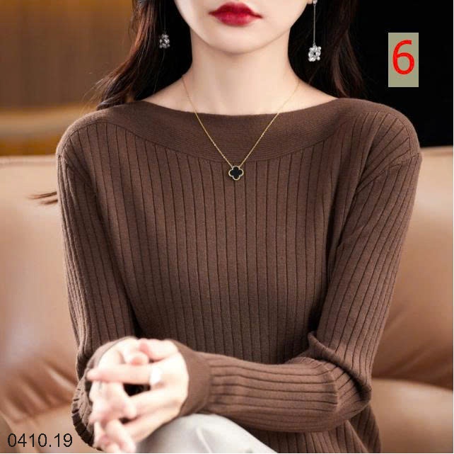25HA0410.19 - ÁO LEN DỆT KIM CỔ THUYỀN