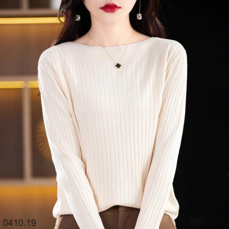25HA0410.19 - ÁO LEN DỆT KIM CỔ THUYỀN