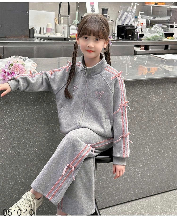 25HA0510.10 - BỘ THỂ THAO KÉO KHÓA ĐÍNH NƠ BÉ GÁI SIZE ĐẠI