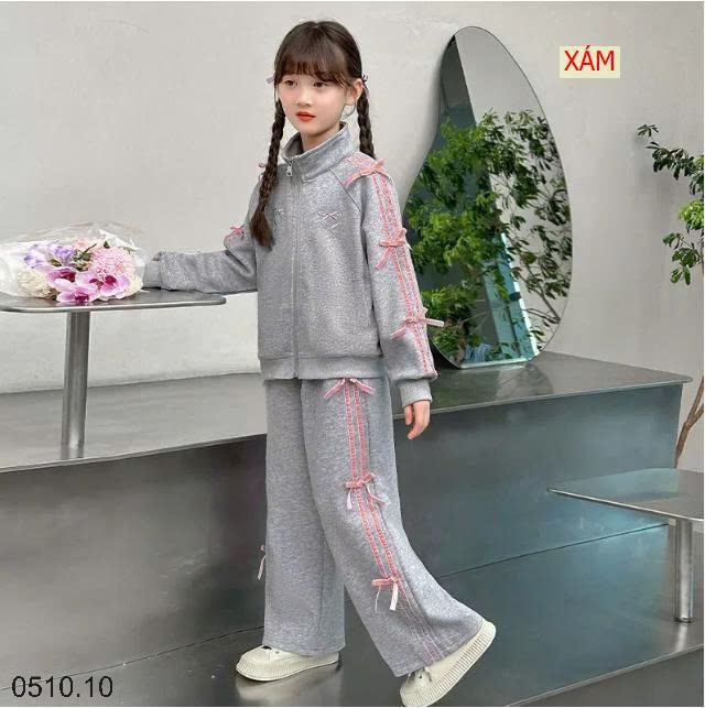25HA0510.10 - BỘ THỂ THAO KÉO KHÓA ĐÍNH NƠ BÉ GÁI SIZE ĐẠI