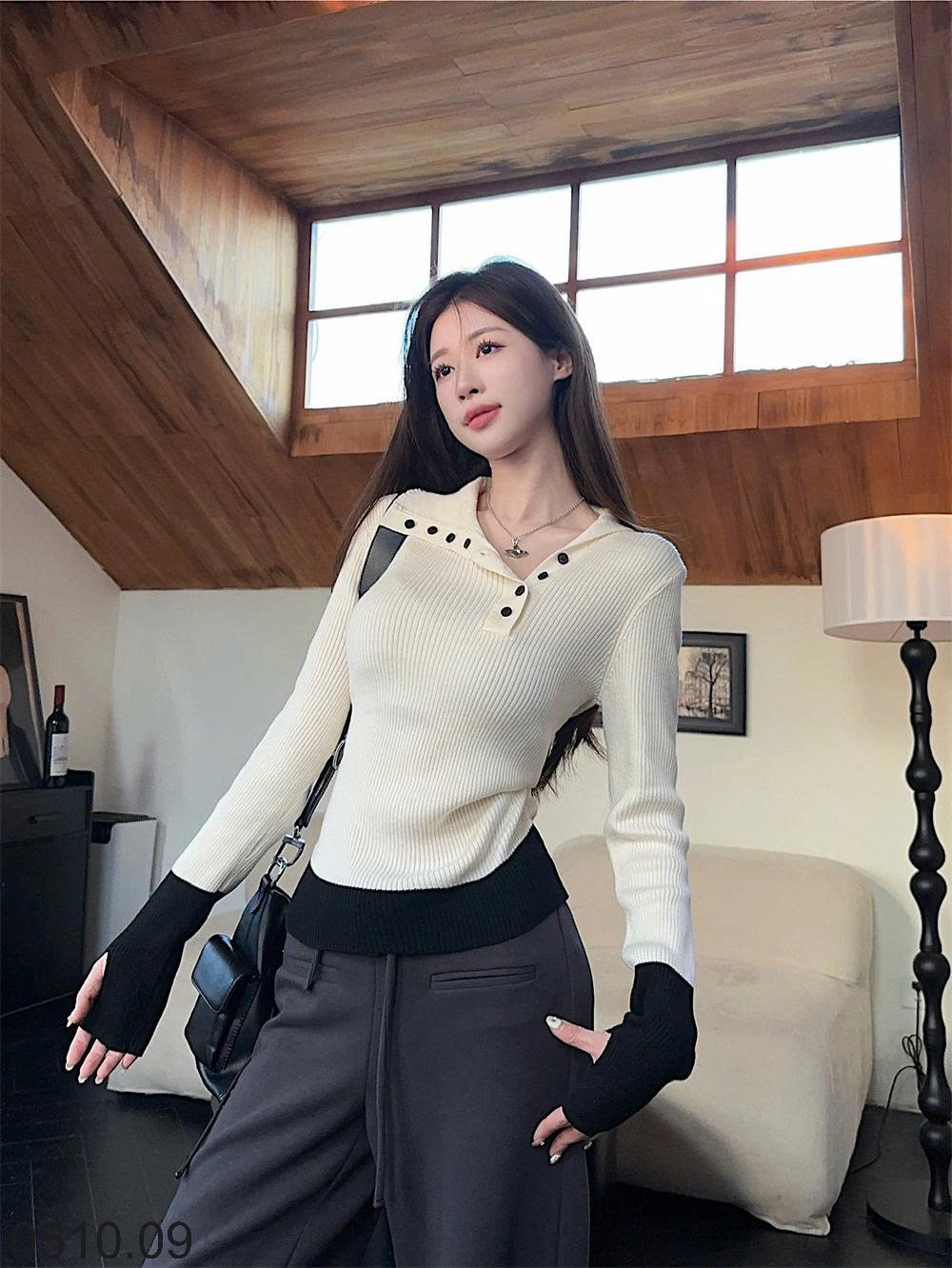 25HA0510.09 - ÁO LEN CỔ BẺ KIỂU MỚI
